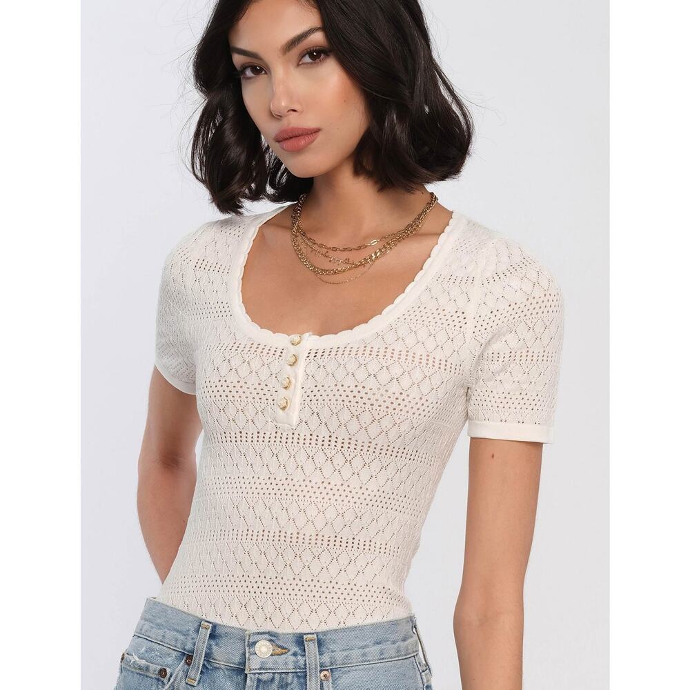 Heartloom Teigen Textured Henley Open  Knit  Top Women's Sz S